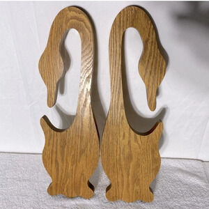 Vintage 90s Wooden Geese Wall Decor  Pair